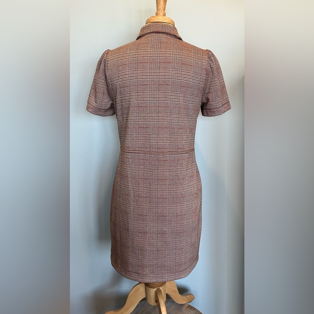 Loft Plaid Collared Mini shift dress front button browns short sleeve size 6 - Picture 6 of 16